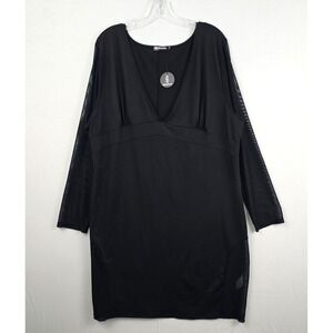 Rosianna V-Neck Sheer Long Sleeve Pencil Fit Black Dress 4XL New